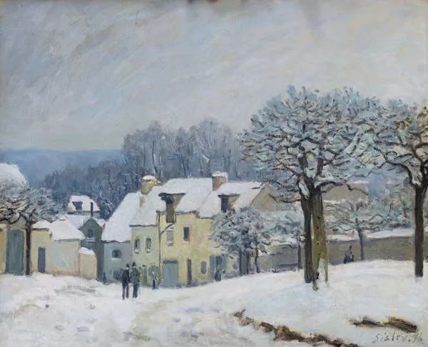 Reprodukció The Place du Chenil at Marly-le-Roi, Snow, 1876, Alfred Sisley