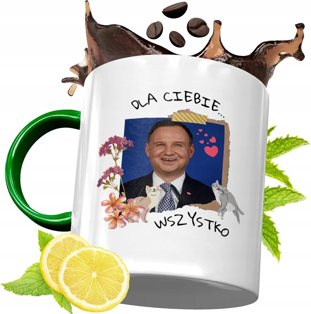 Zöld Bögre Andrzej Duda Elnök Ajándék Nyomtatott Fotóval