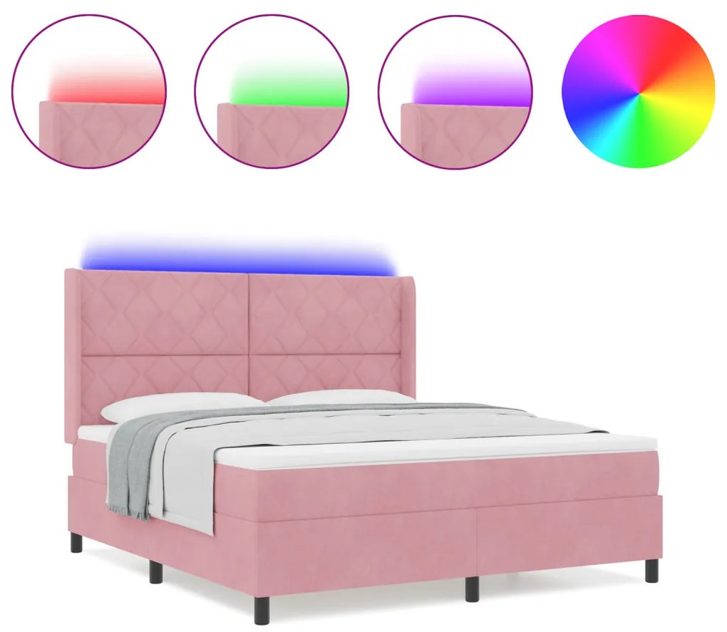 Boxspring Ágy Matrac & LED Rózsaszín 180x200 cm Bársony