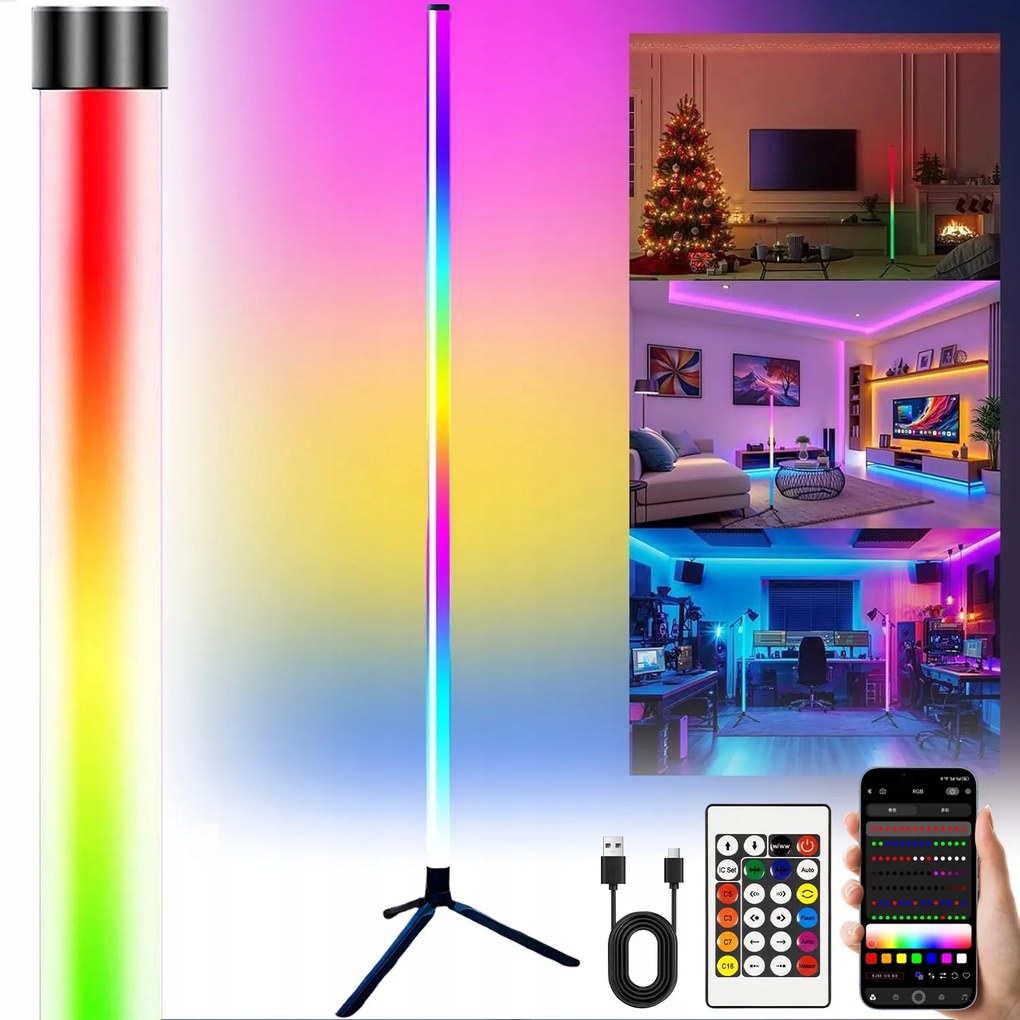 Álló Sarok Lámpa Rgb Led Távirányító App Music Sensor 120 CM