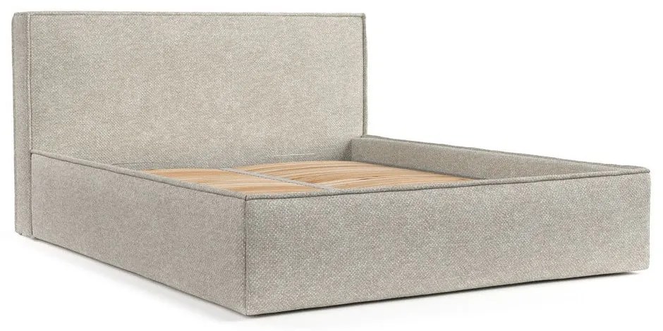 Világosszürke kárpitozott ágyneműtartós franciaágy ágyráccsal 180x200 cm Lounge L – Maison de Rêve