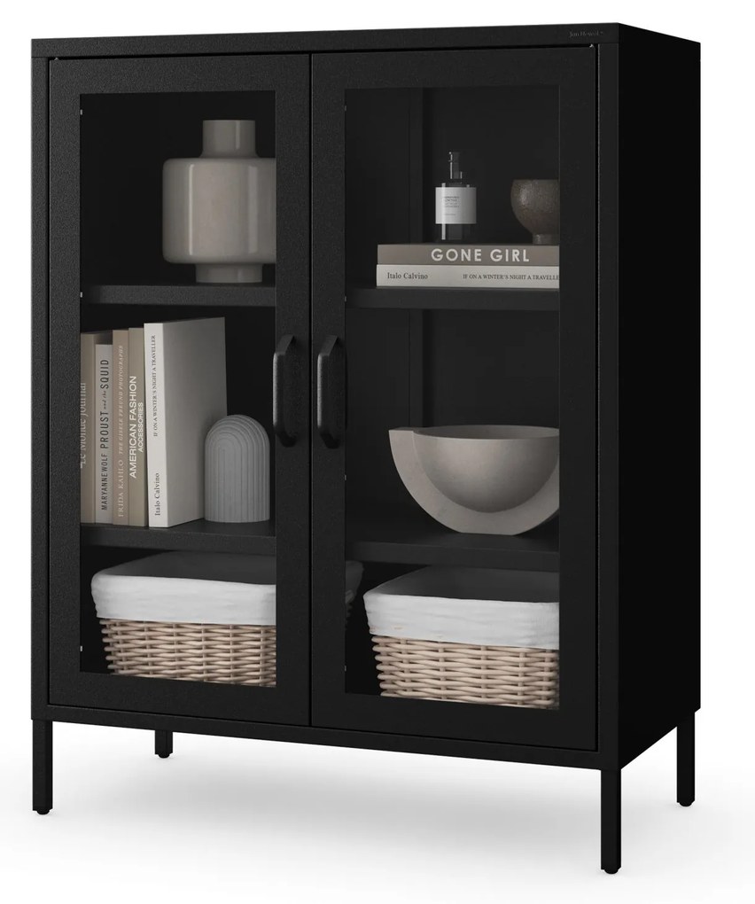 GINA Modern fekete alacsony üveges vitrin 800 x 1015 x 400 mm