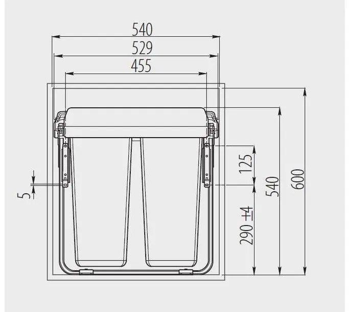 Hulladékgyűjtő GTV Practi Eco 600, szelektív, frontkihúzású, lágy záródás, 2*34 L edénnyel, fedéllel