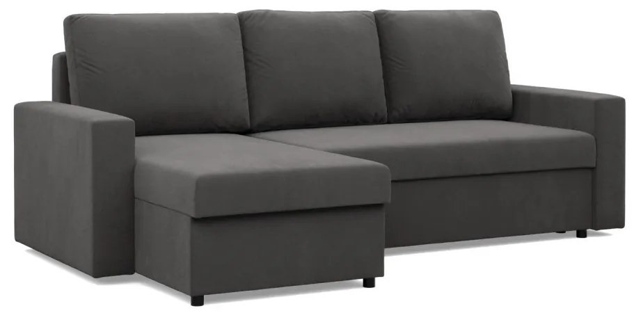 Zeus sarokkanapé, 2 ágyneműtartóval, egyenes kartámasz, szövet anyag, univerzális oldal, hab töltet, szürke