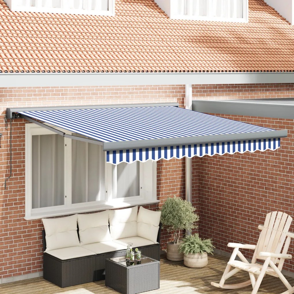 Automatikus Behúzható Napellenző Kék és Fehér 300x250 cm