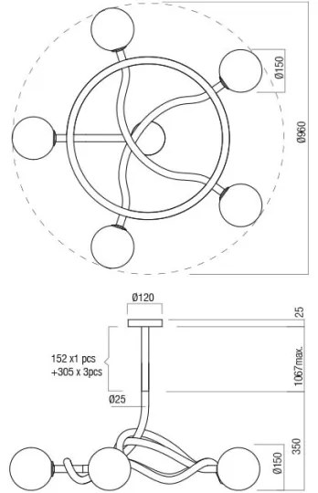 Redo 01-3258 - CONFUSIO rudas csillár 5xE14/28W/230V, átmérő 96 cm, arany