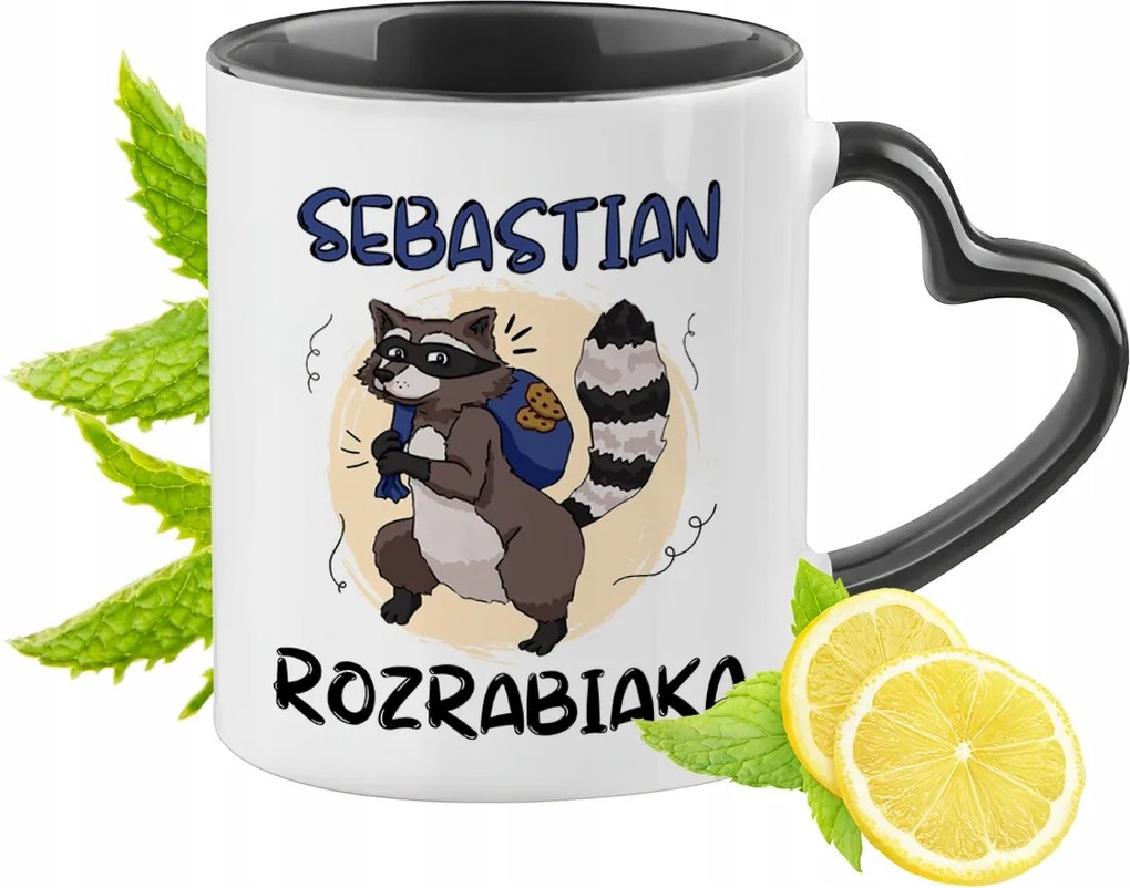 Fekete bögre szív alakú füllel Sebastian számára Ideális Ajándék