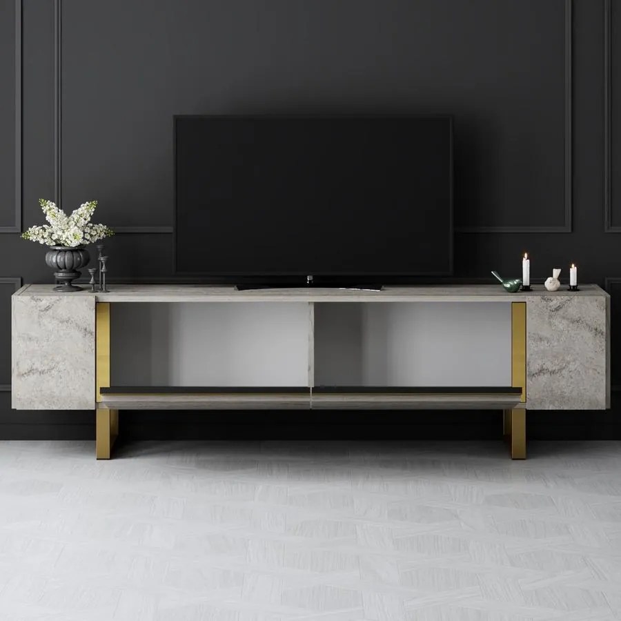 TV szekrény Yildiz - Travertine, Gold