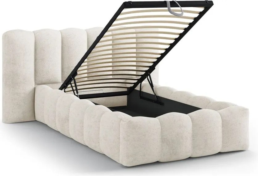 Bézs kárpitozott ágyneműtartós egyszemélyes ágy ágyráccsal 90x200 cm Lupine – Micadoni