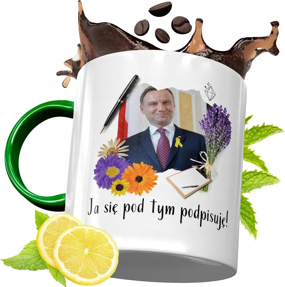 Zöld Bögre Andrzej Duda Elnök Ajándék Nyomtatott Fotóval