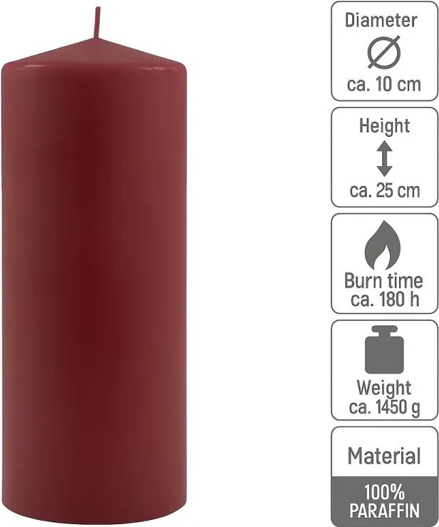 Gyertyakészlet 25 cm Ø 10 cm 4 db bordó