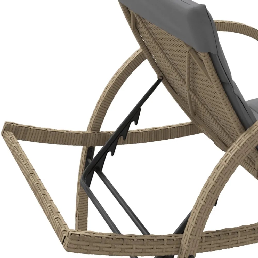 bézs polyrattan napozóágy párnával 60 x 199 x 42 cm