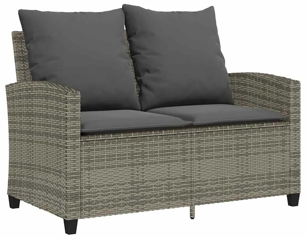 2 személyes szürke polyrattan kerti kanapé asztallal&amp;párnával
