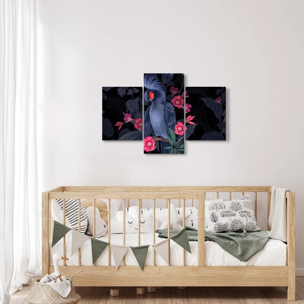 Kép - papagáj a virágok között (90x60 cm)