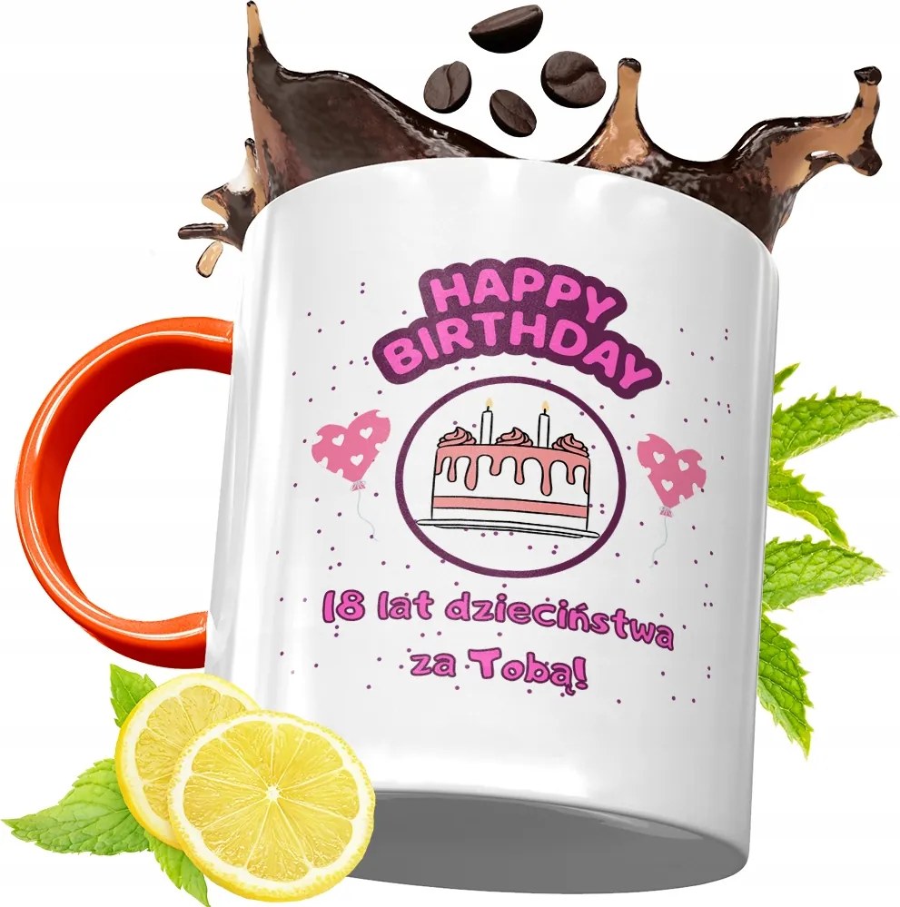 Narancssárga Szülinapi Bögre 18 18STE Ajándék fényképes nyomtatással