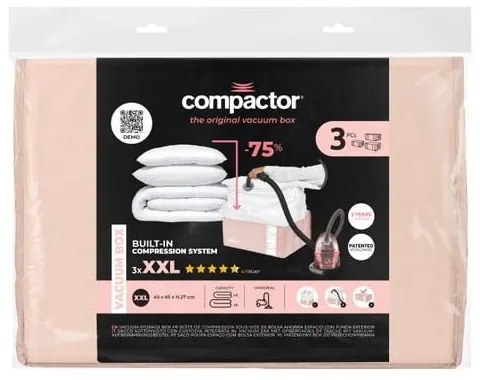 Vákuumos műanyag ruhatároló doboz szett 3 db-os 65x45x27 cm Pink Edition – Compactor