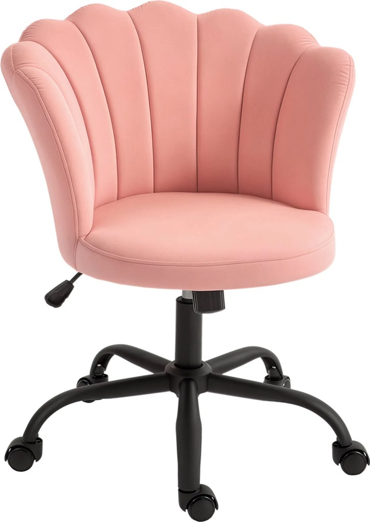HOMCOM Rózsa Háttámla Irodai Szék, Karfa Nélküli Állítható Magasságú, Velvet Forgószék Kerekekkel, 69x64x80-90 cm, Rózsaszín | Aosom
