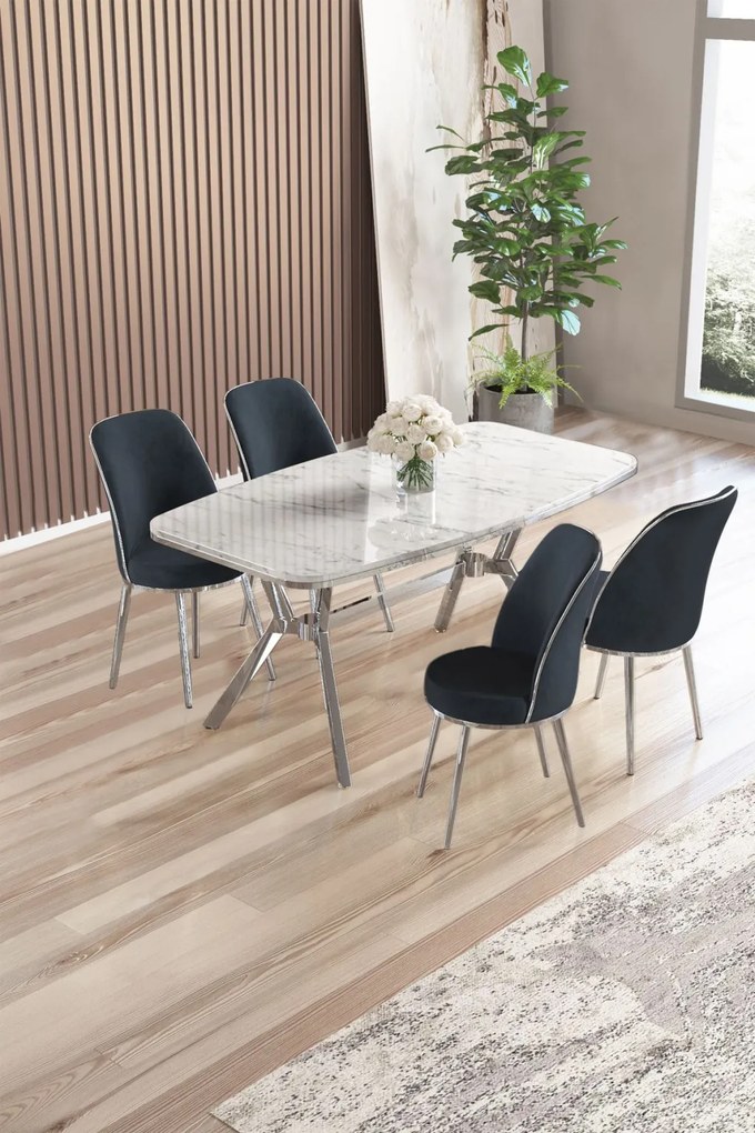Lena étkezőgarnitúra, fehér márvány-króm, 160 cm – TR240CHR2856
