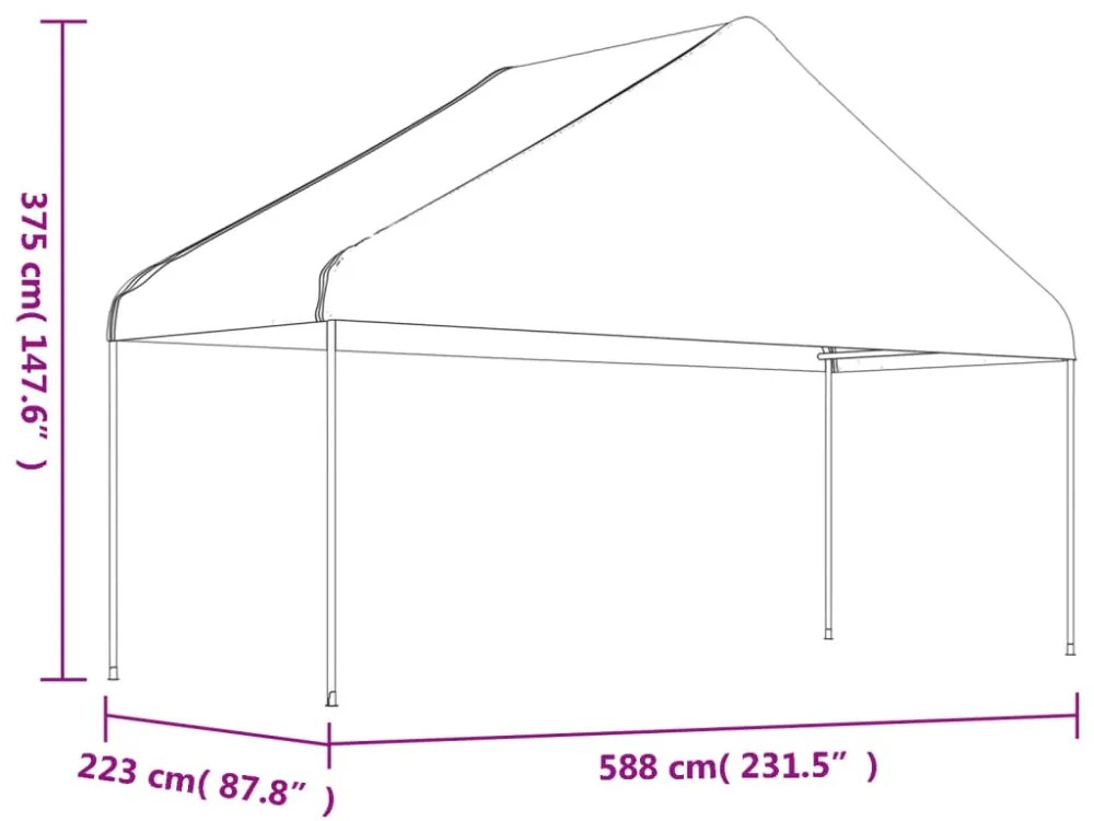 fehér polietilén pavilon tetővel 5,88 x 2,23 x 3,75 m