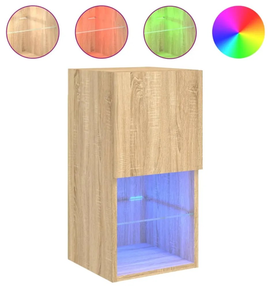 2 db sonoma tölgy színű TV-szekrény LED-lámpákkal 30,5x30x60 cm