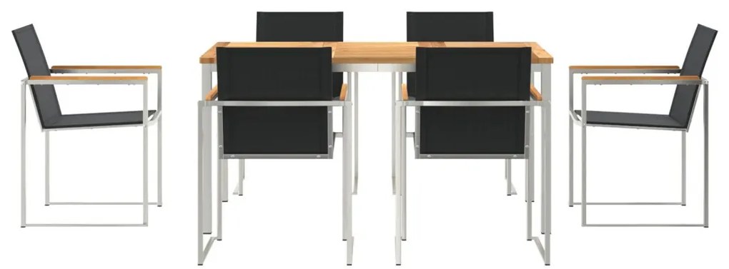 7 Darabos Kerti Étkező Szett Tömör Tíkfából, Kültéri Étkező Asztal 150x90x75 cm Tömör Tíkfából