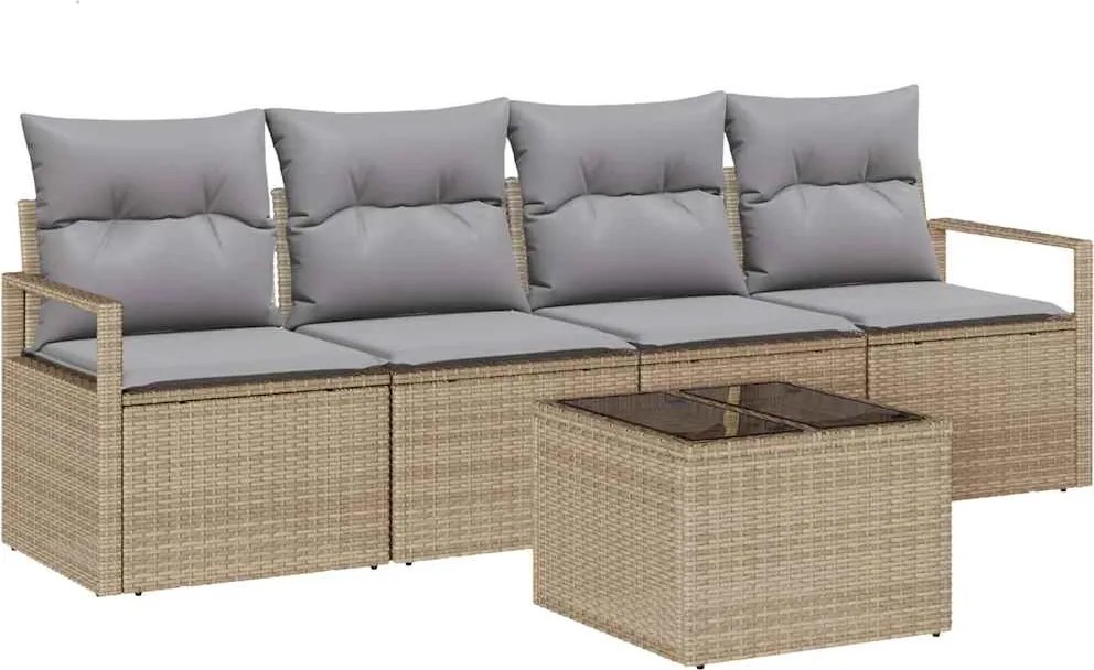 vidaXL Kanapé Szett 5 pcs Barna és szürke polirattan