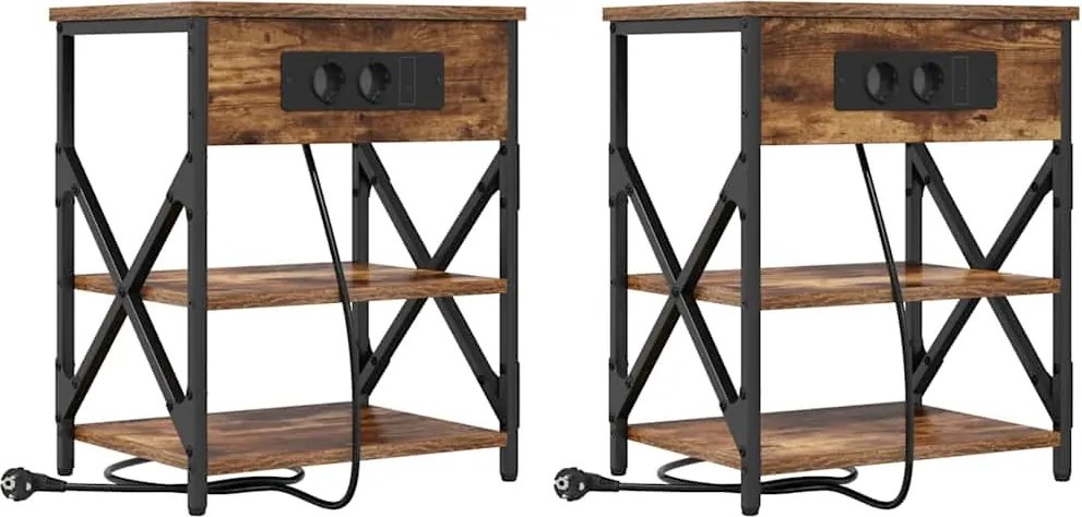 vidaXL Éjjeliszekrény 2 pcs Füstölt tölgy 41 x 31 x 51 cm Faanyag