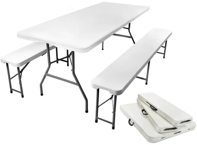 Összecsukható kerti asztal 180 cm + 2 pad