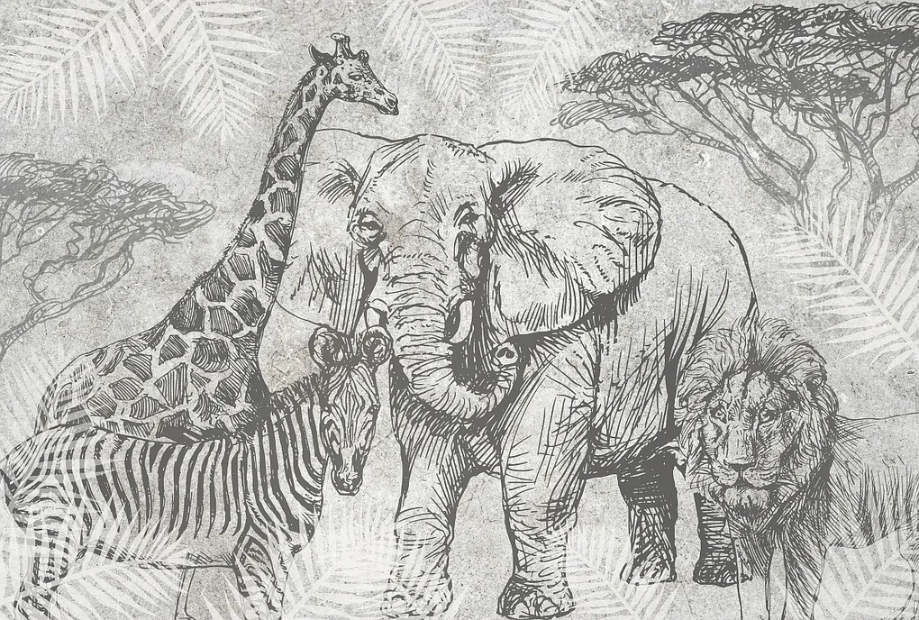 Tapéta vinil flizelin falfestmény serengeti elefánt zsiráf szafari Méretre Szabva