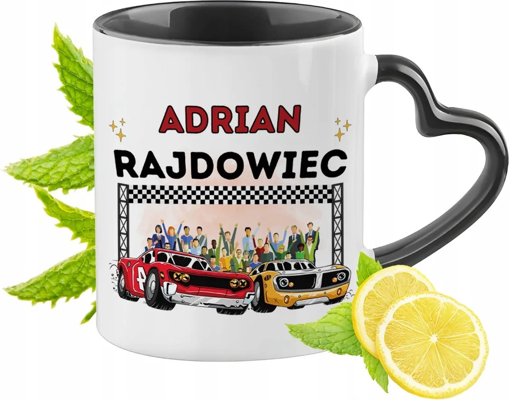 Fekete bögre szív alakú füllel Adrian számára Ideális Ajándék