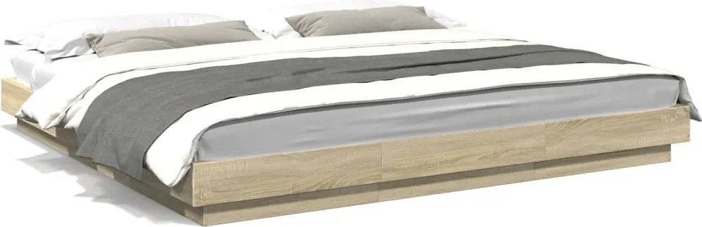 vidaXL sonoma tölgyszínű szerelt fa ágykeret 200 x 200 cm