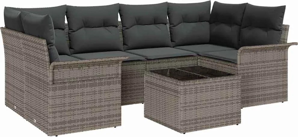vidaXL Kerti Kanapé Szett 7 pcs Szürke Poli rattan