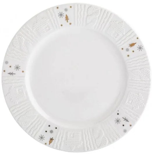 Karácsonyi dombor mintás hópelyhes porcelán desszertes tányér - 20 cm - Winter Glow