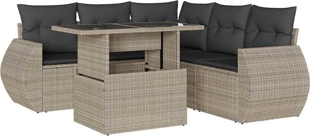 vidaXL 6 részes világosszürke polyrattan kerti ülőgarnitúra párnákkal