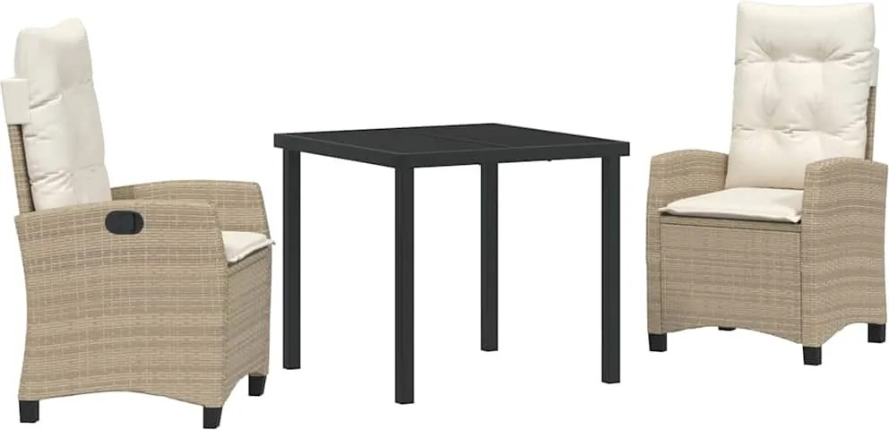 vidaXL Kert étkező szett párnával 3 pcs Bézs polirattan
