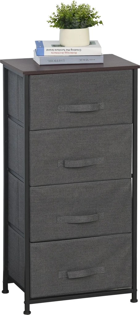 HOMCOM Szövet Fiókos Komód Tárolóegység 4 Fiókkal, 45L x 30W x 92H cm, Szürke Fém Váz | Aosom