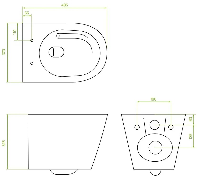 Laveo Jari Cycleon, falra szerelhető WC CycleOn pezsgőfürdő rendszerrel 485x370x325 mm + wc ülőke, fehér, LAV-VMJ_609S
