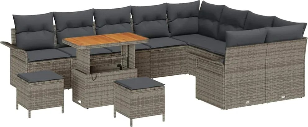 vidaXL Kerti Kanapé Szett párnával 12 pcs Szürke polirattan