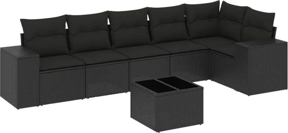 vidaXL 7 részes fekete polyrattan kerti ülőgarnitúra párnával