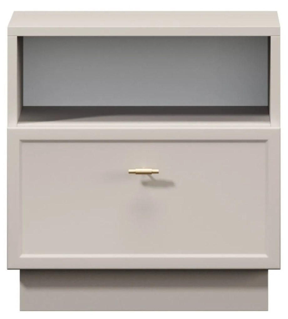 Lorini fiókos éjjeliszekrény 45 cm - kasmír / arany T-bar fogantyúk