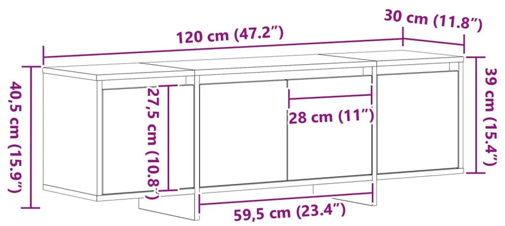 TV szekrény fekete tölgy 120x30x40,5 cm összeszerelve