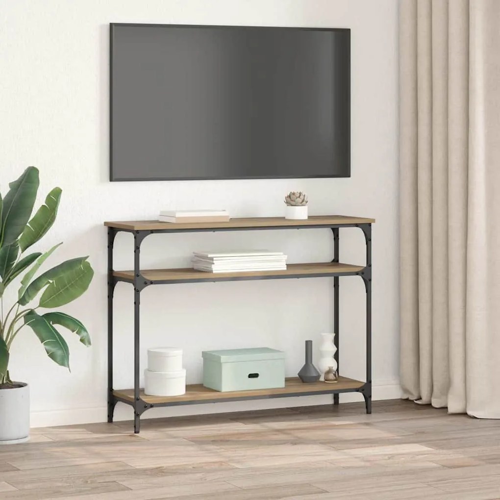 vidaXL Konzolasztal polcokkal Artisan tölgy 100 x 29 x 75 cm Faanyag