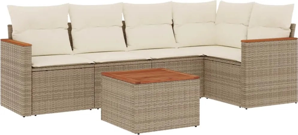 vidaXL 6 részes bézs polyrattan kerti ülőgarnitúra párnával