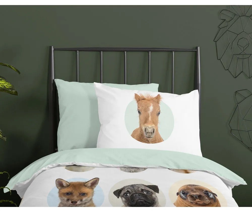 Egyszemélyes-hosszabbított pamut gyerek ágyneműhuzat 140x220 cm Young Animals – Good Morning