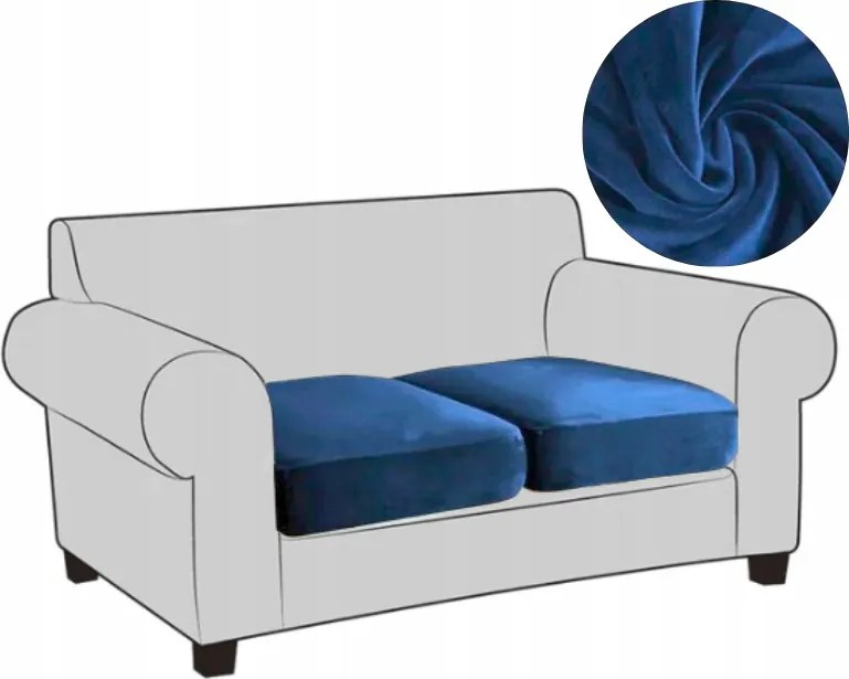 2X Kanapé Huzat Fotel Ülés Háttámla Kanapé Velúr Plüss Sötétkék