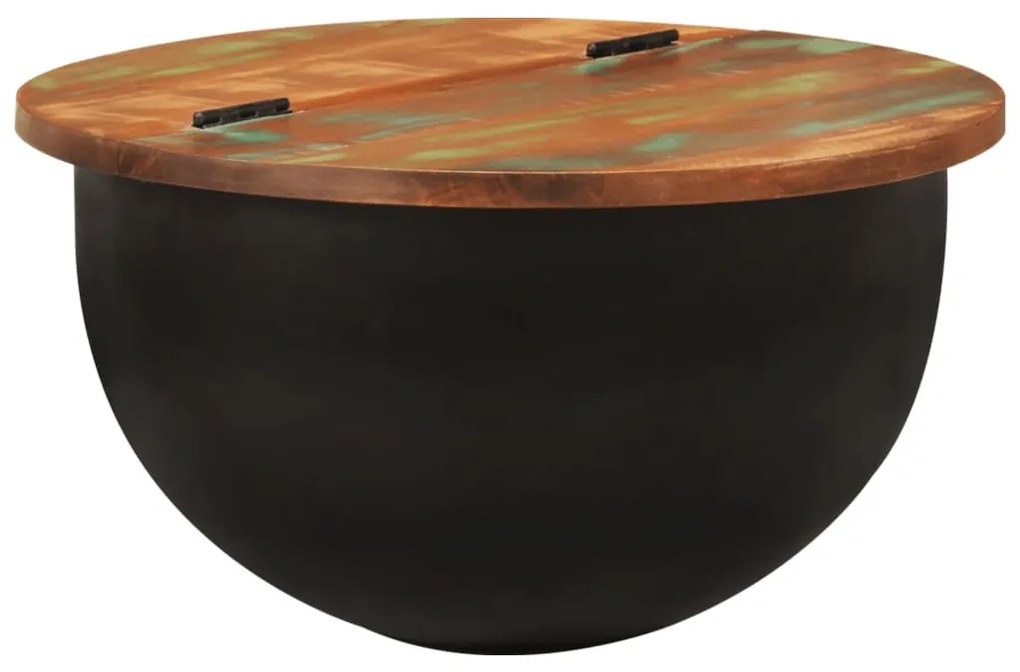 fekete tömör újrahasznosított fa dohányzóasztal 50 x 27 cm