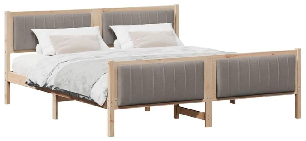 Ágykeret fejtámlával Barna és taupe 180 x 200 cm Tömör fenyőfa
