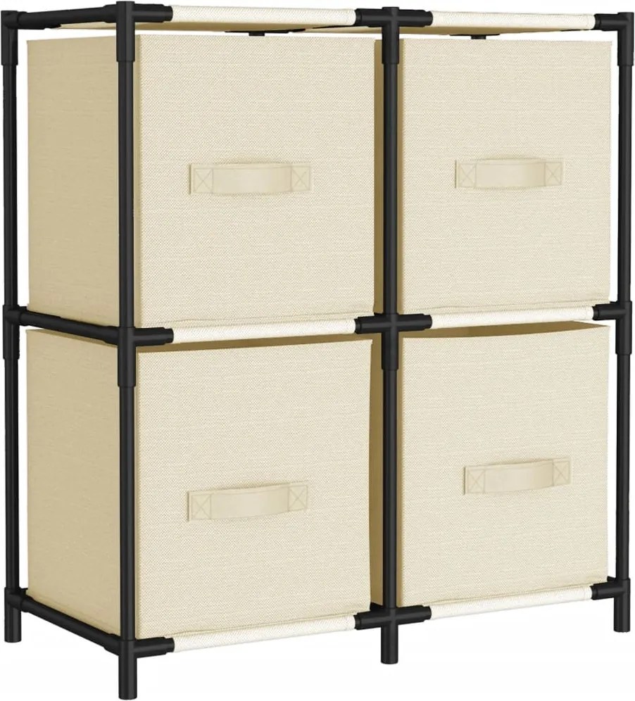 vidaXL acél tárolószekrény 4 krémszínű szövetkosárral 63 x 30 x 71 cm