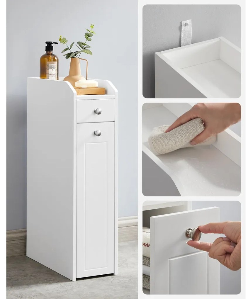 Keskeny fürdőszoba szekrény, fehér, 18x40x70cm