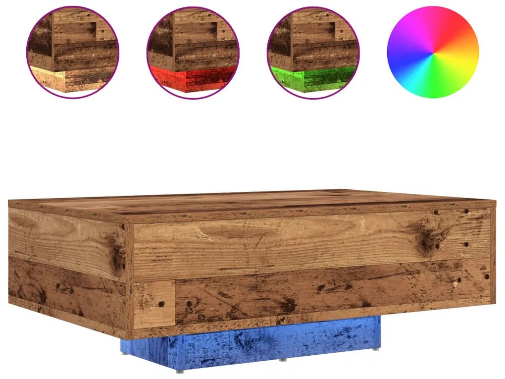 LED világítással ellátott dohányzóasztal régi fa 85x55x31 cm